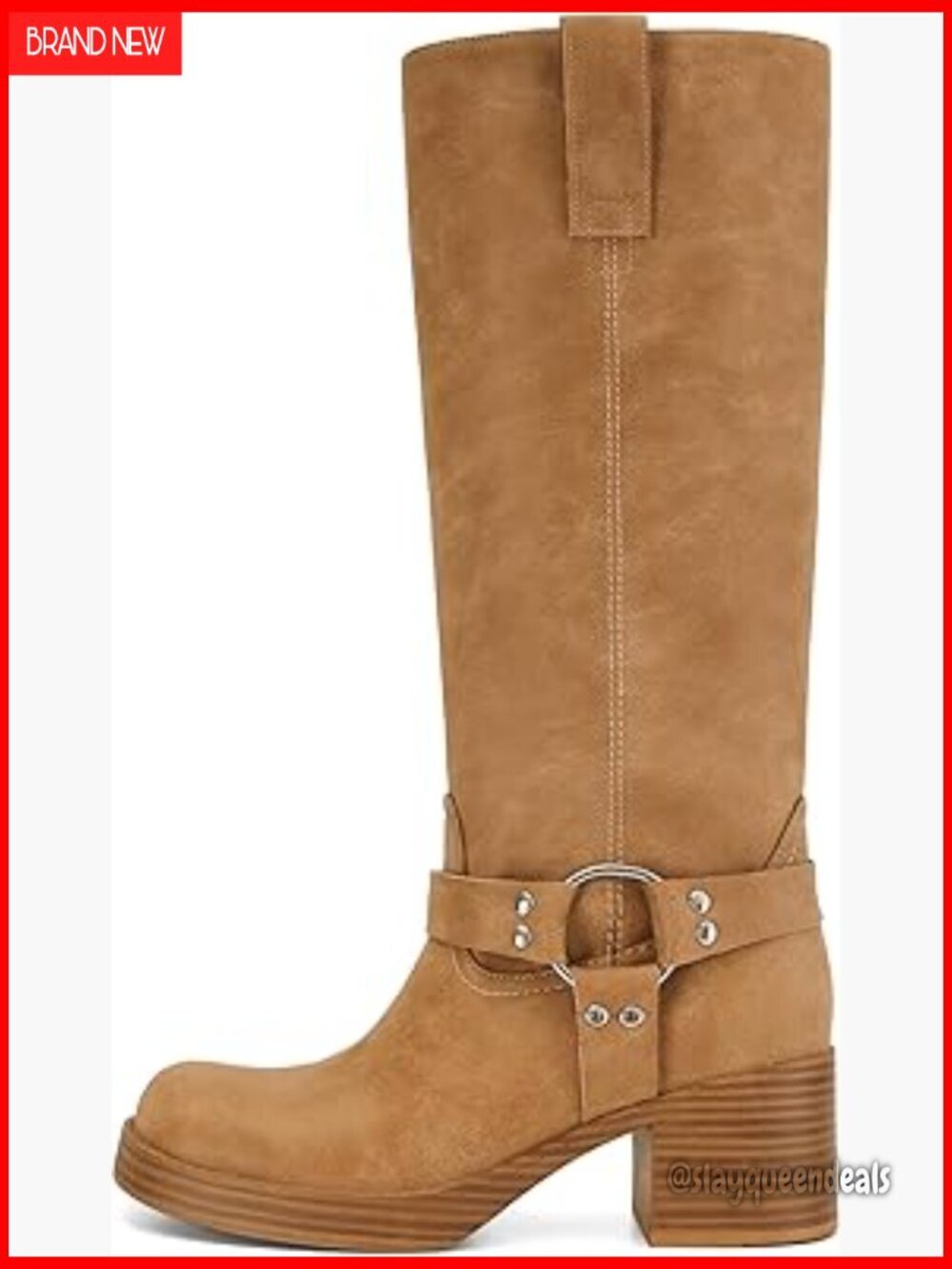 Women's Knee High Riding Boots Block Heel Wide Calf Side Zipper Motorcycle